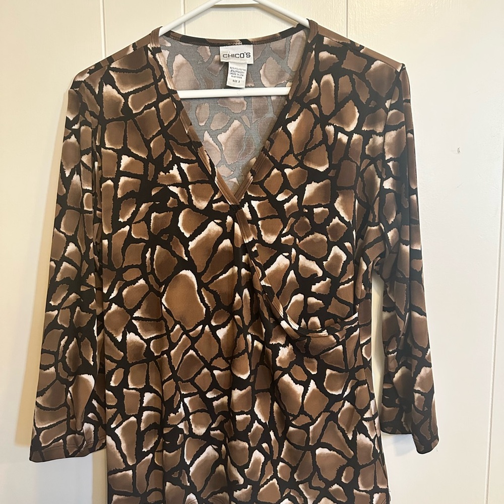 Chico's Brown and Black Patterned V-Neck Top